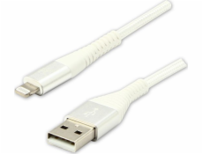 Kábel USB kábel USB kábel (2.0), USB AM - Apple Lightning C89 M, 2M, MFI Certifikát, 5V/2.4a, biele, logo, krabica, nylonový vrkoč, kryt hliníka