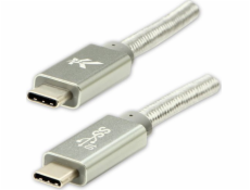 Kábel USB kábel USB kábel (3.2 Gen 2), USB CM - USB CM, 1M, dodávka napájania 100 W, 10 GB/S, 20V/5A, Silver, Logo, Box, Nylon Braid, Aluminium Braid