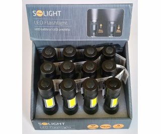 Solight LED kovová svítlna 3W + COB, 150 + 60lm, AA, čern...