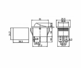 Přepínač kolébkový 2pol/4pin ON-OFF 250V/15A prosvětlený ...