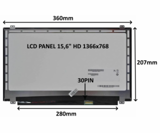 LCD PANEL 15,6  HD 1366x768 30PIN MATNÝ / ÚCHYTY NAHOŘE A...