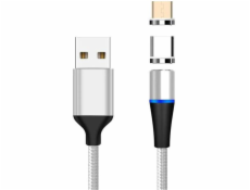 PremiumCord Magnetický micro USB a USB-C nabíjecí a datový kabel 1m, stříbrný