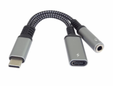 PremiumCord Redukce USB-C /3,5mm jack s DAC chipem + USB-C pro nabíjení 13cm 8592220022891