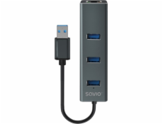 Savio AK-57 USB-A - 3 x USB-A HUB with RJ-45 Gigabit Ethernet adaptér 5000 Mbit/s grey