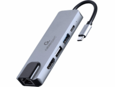 Gembird adaptér wieloportowy USB-C 5w1, PD, HDMI, USB 3.1, USB 2.0, LAN A-CM-COMBO5-04