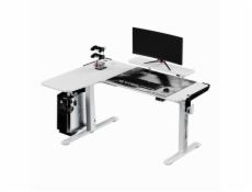 Biurko Ultradesk ULTRADESK Biurko dla gracza WINGER - biały, 111x155x60 cm, 75-122 cm, elektycznie regulowany, podświetlenie RGB, uchwyt na słuchaw