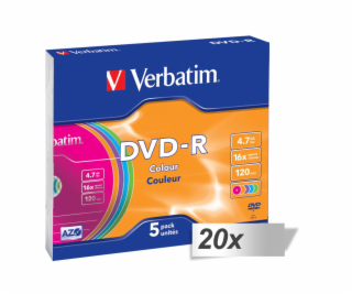 20x5 Verbatim DVD-R 4,7GB Colour 16x Speed, tenký obal