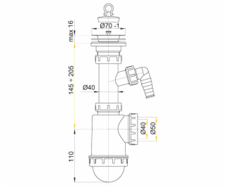 Sifón drezu DN50/40 s nerezovou mriežkou 70mm a prípojkou A4