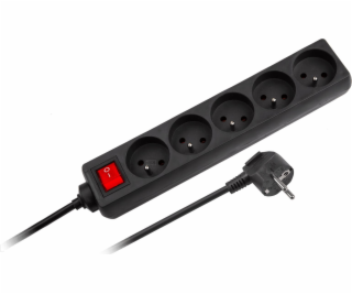 Rebel Black Network 5 Sockets se spínačem, 3M kabel (1,5 mm)