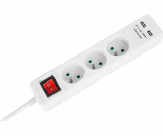 Rozšíření sítě rebelů 3 zásuvky + 2 USB, 3 m