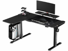 Biurko Ultradesk ULTRADESK Biurko dla gracza WINGER - czarny, 111x155x60 cm, 75-122 cm, elektycznie regulowany, podświetlenie RGB, uchwyt na słucha