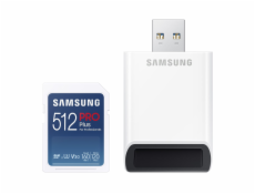 Samsung paměťová karta 512GB PRO Plus micro SDXC CL10 U3 (č/z: až 180/až 130MB/s) + USB adaptér