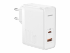 Baseus GaN5 Pre rýchlonabíjací adaptér USB-C + USB-A 100W biela