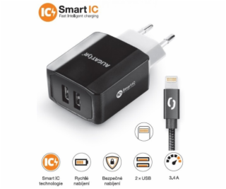 Chytrá síťová nabíječka ALIGATOR 3.4A, 2xUSB, smart IC, č...