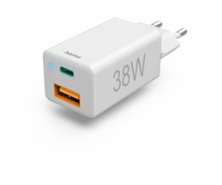 Hama Quick Charger USB-C 38W USB-C PD, USB-A QC, white 20...