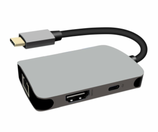 PremiumCord USB-C na HDMI + RJ45 + PD adaptér, hliníkové ...