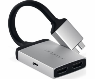 USB SatechI USB-C Dual Adapter-HDMI X2 stříbro (ST-TCDHA)