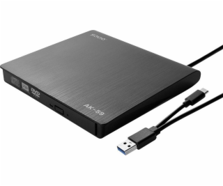 Externí štíhlé CD/DVD RW/RW, USB-C/USB-A, AK-59 Recorder