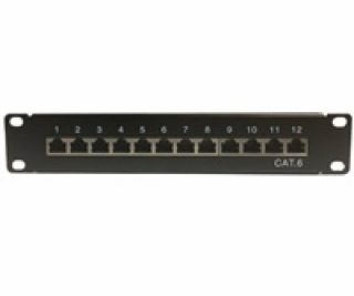 10" Patch panel 1U/12port Cat6, stíněný, LSA, zemění, černý