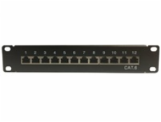 10" Patch panel 1U/12port Cat6, stíněný, LSA, zemění, černý