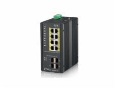 Zyxel RGS200-12P, 12-port Gigabit WebManaged switch: 8x GbE + 4x SFP, PoE (802.3at, 30W), Power budget 240W, DIN rail/Wa