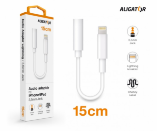 Audio adaptér Aligator Lightning / 3,5mm Jack, 15cm, bílý