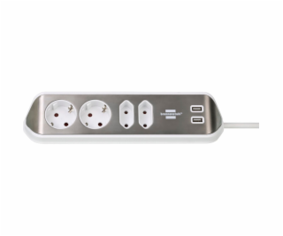 Brennenstuhl estilo Corner 4-way Extension Lead silver/white