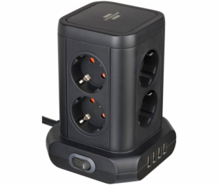 Brennenstuhl Socket Tower 8-fold with 4 USB 2m    black