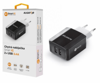 Chytrá síťová nabíječka ALIGATOR 3.4A, 2xUSB, smart IC, č...