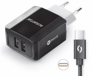 Chytrá síťová nabíječka ALIGATOR 3.4A, 2xUSB, smart IC, č...