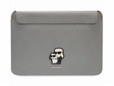 Karl Lagerfeld Saffiano Karl and Choupette Computer Sleeve 16  Silver Nové