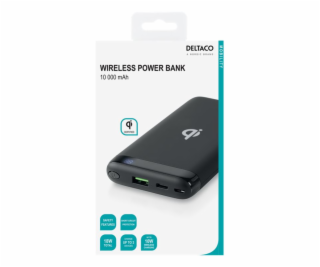 Deltaco PB-Q1001, Qi Powerbank 10000mAh, čierna