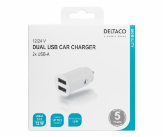 DELTACO USB-CAR125, Autonabíjačka 2x USB 2.0, bi