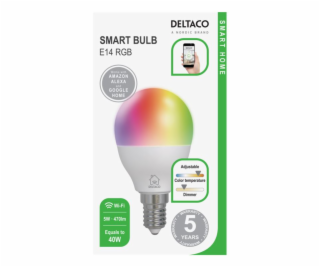 DELTACO SH-LE14G45RGB, SMART Led žiarovka, E14