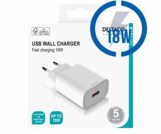 DELTACO USB-AC182, 1x USB A, Nabíjačka, biela