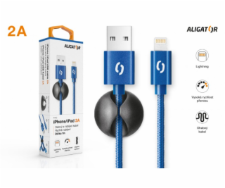 Datový kabel ALIGATOR PREMIUM 2A, Lightning, 1m, modrý