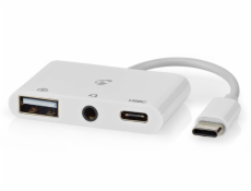 NEDIS USB 2.0 multiport adaptér/ zástrčka USB-C/ zásuvka USB-A/ zásuvka USB-C/ zásuvka 3,5 mm/ 480 Mbps/ kulatý/ poniklo