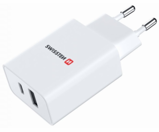 Swissten Síťový Adaptér GaN 1x USB-C + 1x USB 30W PD Bilý