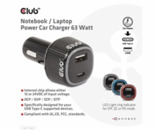 Club3D Auto nabíječka pro Notebooky 63W, 2 porty (USB-A +...