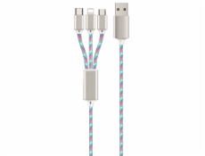 USB kabel 2GO 2GO 3v1 USB LED kabel modrý 150cm pro Micro-USB