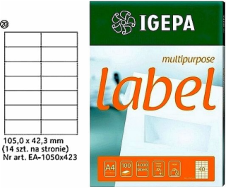 IGEPA ŠTÍTKY A4 IGEPA 105 X 42,3 MM BÍLÁ (100)