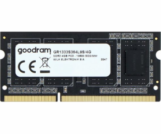 Paměť notebooku GoodRam SODIMM, DDR3, 4 GB, 1333 MHz, CL9...