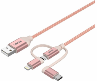 Unitek mobilní kabel 3v1, MFi, 1 m, růžový