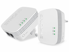 STRONG sada 2 adaptérů Powerline WF 600 DUO MINI/ Powerline 600 Mbit/s/ Wi-Fi 300 Mbit/s/ 2x LAN/ bílý