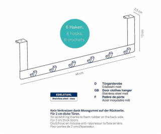 Dveřní věšák 6 háčků Colgar nerez matná stříbrná 46,0x13,...