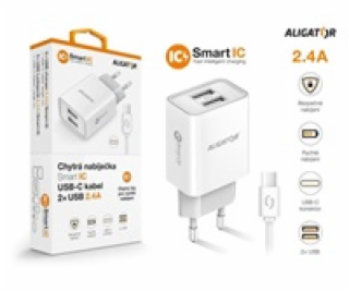 Aligator síťová nabíječka, 2x USB, smart IC, 2,4 A, kabel...