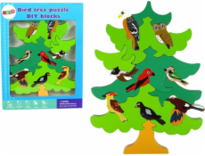 Import leantoys Wooden Tree Forest Birds DIY Wooden Blocks Puzzle Trojrozměrný