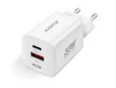 ALIGATOR chytrá síťová nabíječka GaN, PD 33W, USB-A + USB-C, bílá