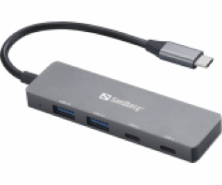 Sandberg USB-C HUB, porty 2xUSB-A a 2xUSB-C, stříbrná