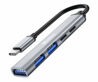 Sandberg USB-C Saver, porty 2xUSB-A a 2xUSB-C, stříbrná